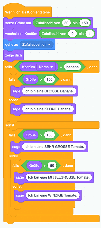 Scratch-Skript: Tomate-Banane-Problem